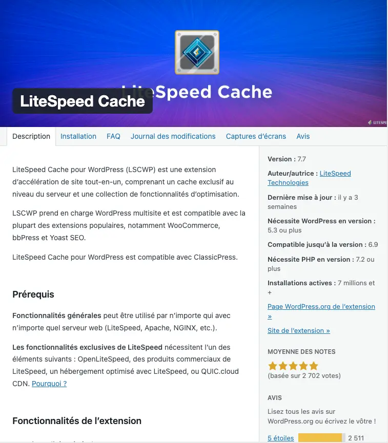 Extension LiteSpeed Cache WordPress
